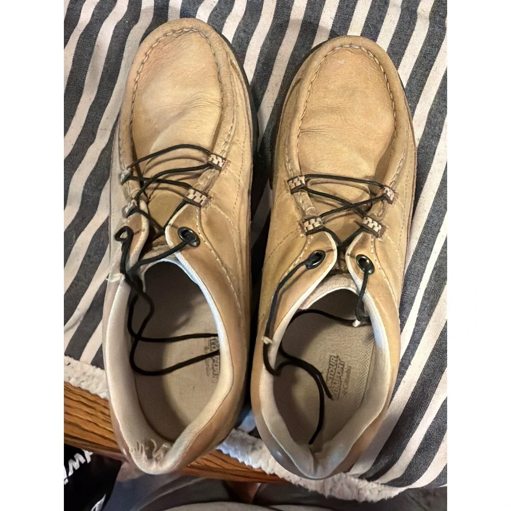 Columbia Globetrekker Mens 8 Tan Leather Boat Shoes Moc Toe BM2375-265